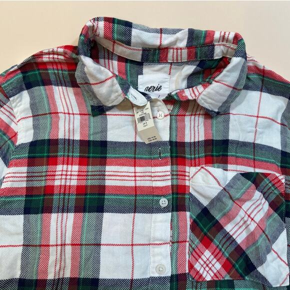 NWT Aerie Women’s Plaid Flannel Button Down Shirt – Red Green White – Size S - Picture 2 of 6